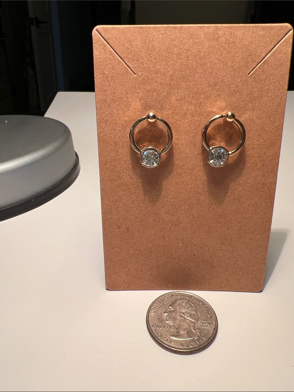 Gold Hoop Drop Earrings with Clear Crystal - Women Jewelry